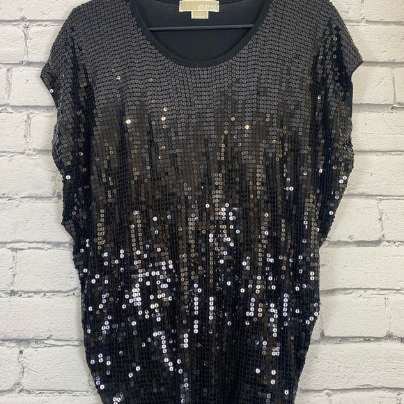 Michael Kors Black Sequin Short Sleeved Top size Small - Picture 5 of 10